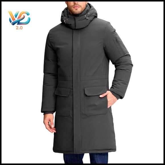Men's Winter Puffer Jacket Water Repellent Insulated Hooded Parka Coat